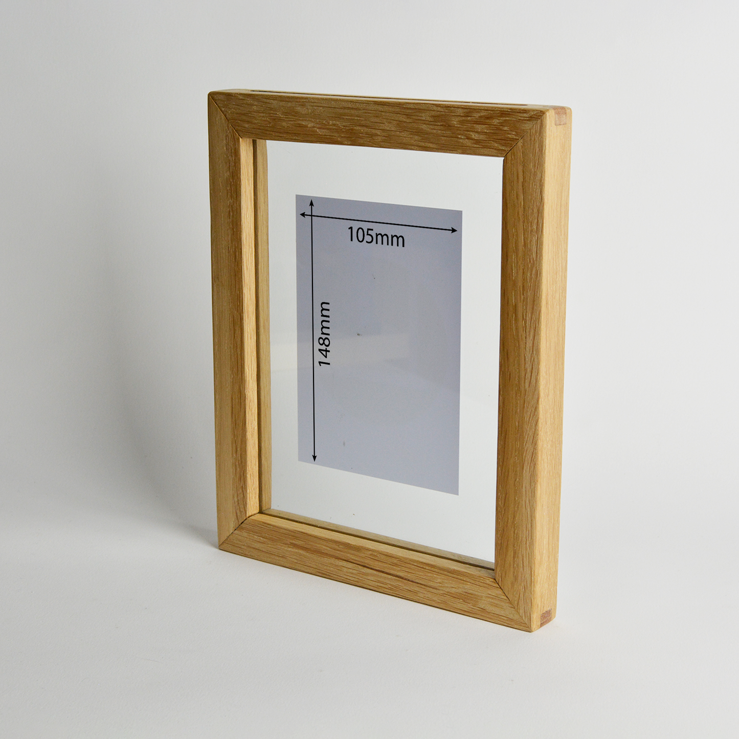 Floating A6 Picture Frame from recycled Oak and Glass - Thick frame - Handmade