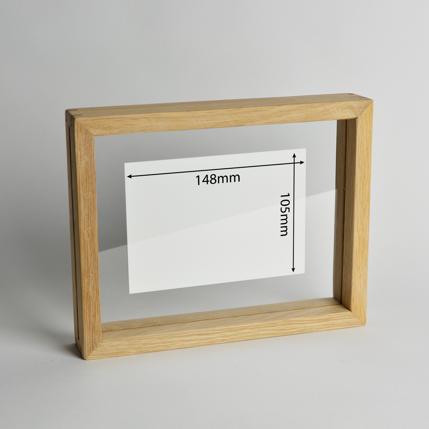 Floating A6 Picture Frame from recycled Oak and Glass - Thin frame - Handmade