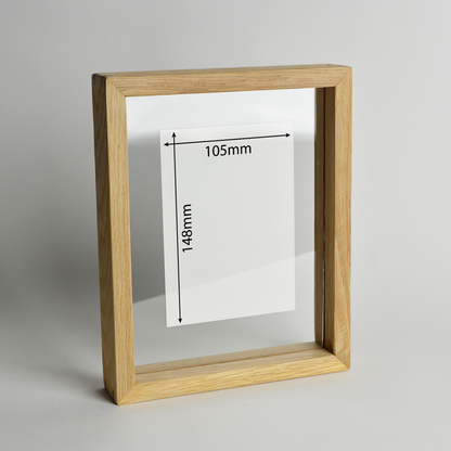 Floating A6 Picture Frame from recycled Oak and Glass - Thin frame - Handmade